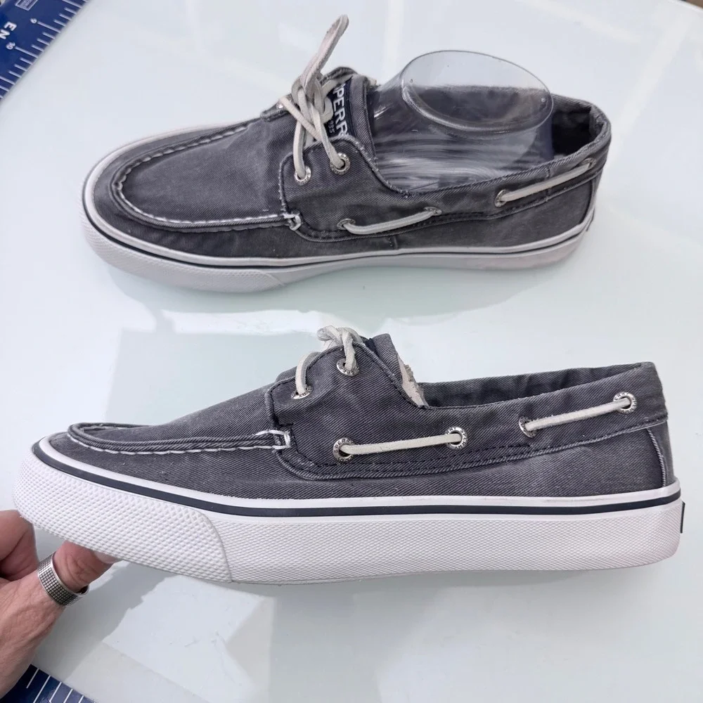 Sperry Top-Sider Bahama 2-Eye Gray Sz 9 Canvas Boat Shoes Mens Sneaker Hybrid